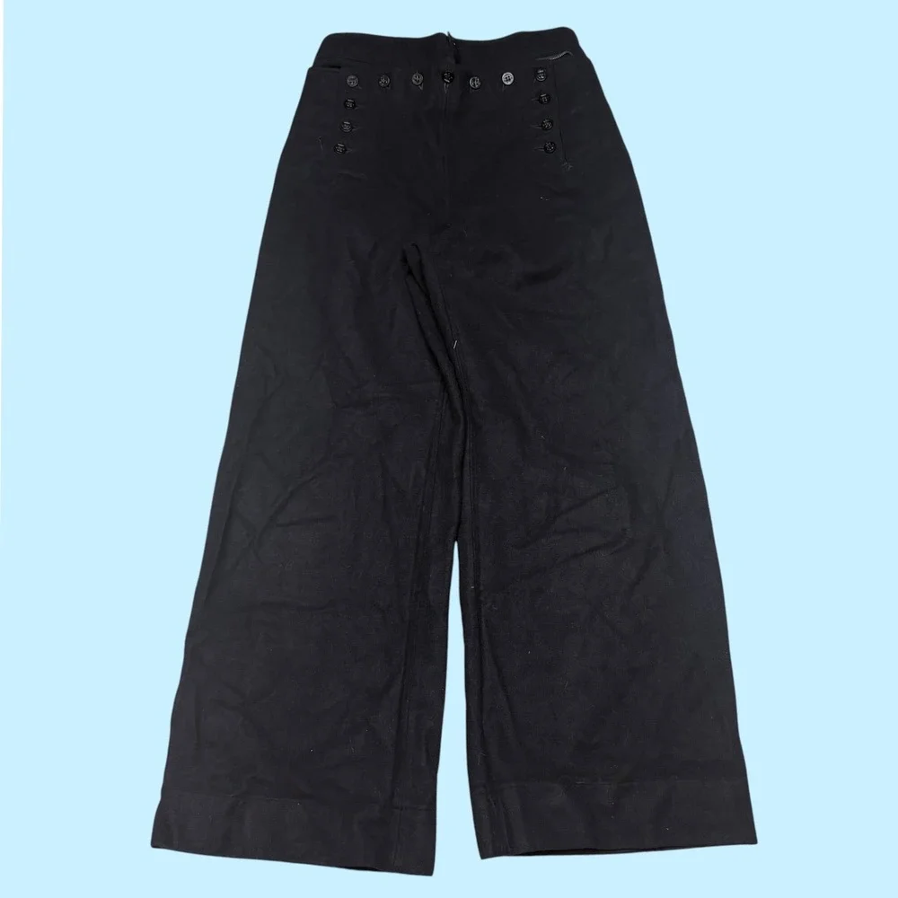 Vintage Naval Clothing Factory Black Wool Sailor Pants Lace Up Back 29x30